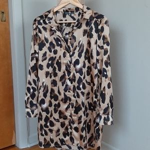 Missguaded leopard print satin shirt dress